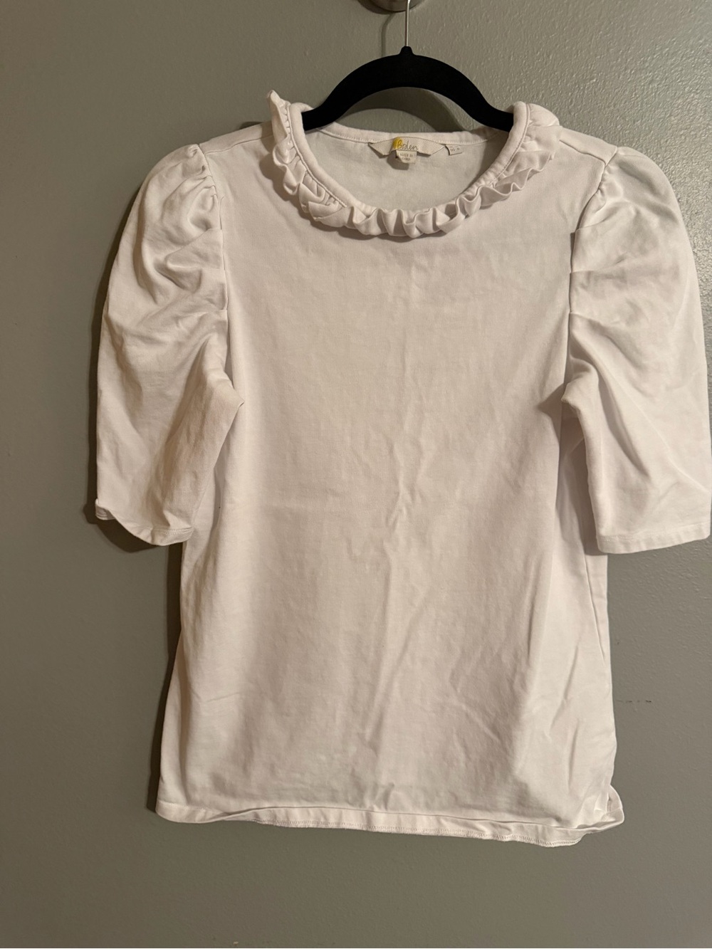 Boden White Ruffle Neck Short Sleeve Top